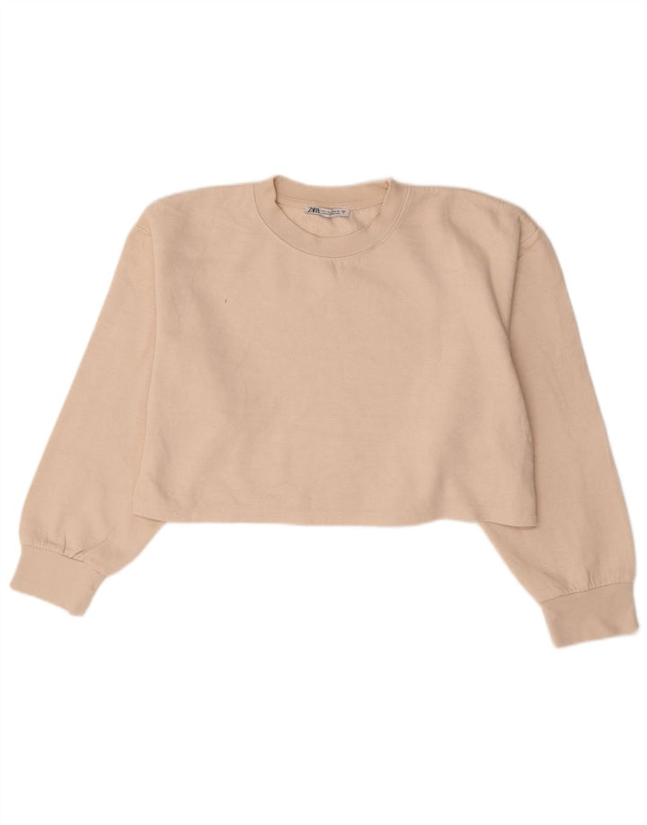 Zara Womens Crop Sweatshirt Jumper UK 14 Medium Off White Cotton