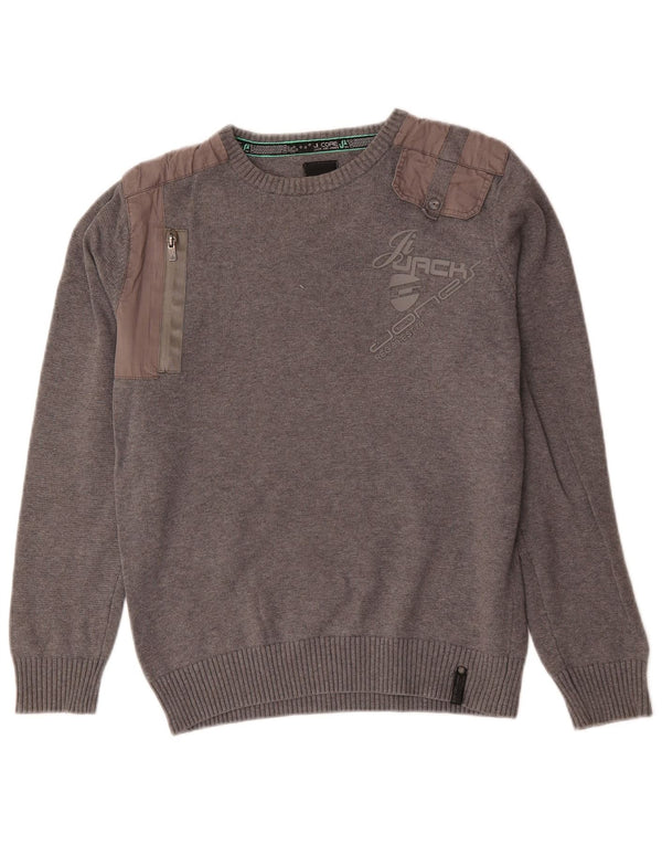 Jack & Jones Mens Military Crew Neck Jumper Sweater Small Grey Colourblock