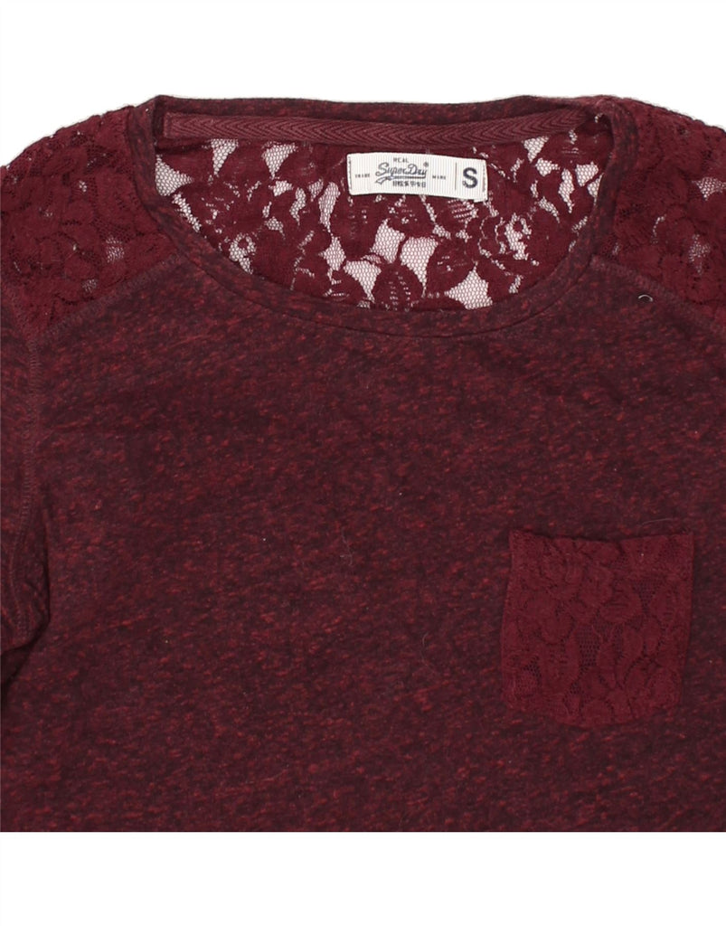 SUPERDRY Womens Top Long Sleeve UK 10 Small Maroon Flecked Cotton | Vintage Superdry | Thrift | Second-Hand Superdry | Used Clothing | Messina Hembry 