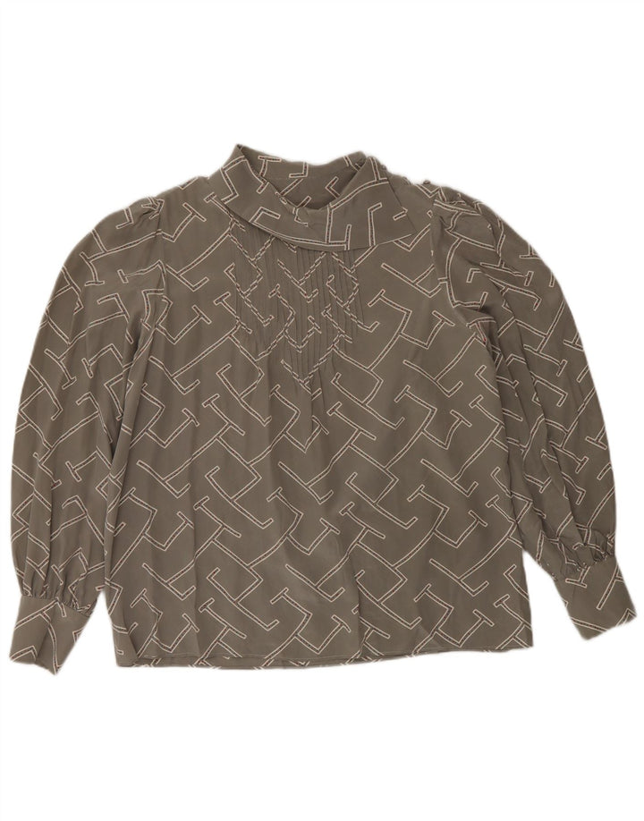 Vintage Womens Abstract Pattern Top Long Sleeve UK 14 Medium Grey