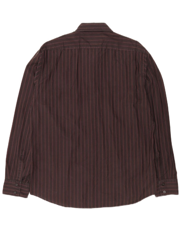 Hugo Boss Mens Regular Fit Shirt Large Burgundy Striped Cotton