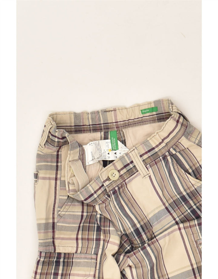 BENETTON Boys Cargo Shorts 7-8 Years W24  Beige Check Cotton | Vintage Benetton | Thrift | Second-Hand Benetton | Used Clothing | Messina Hembry 