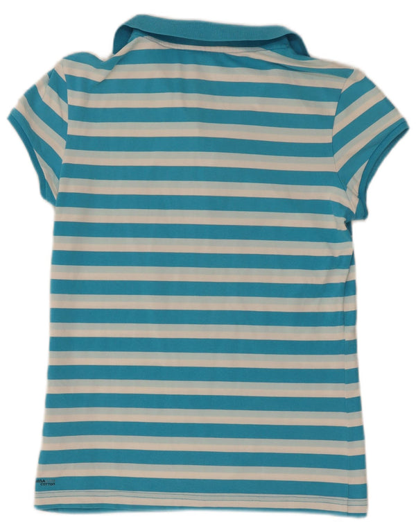 Adidas Womens Climalite Polo Shirt UK 12 Medium Blue Striped Cotton