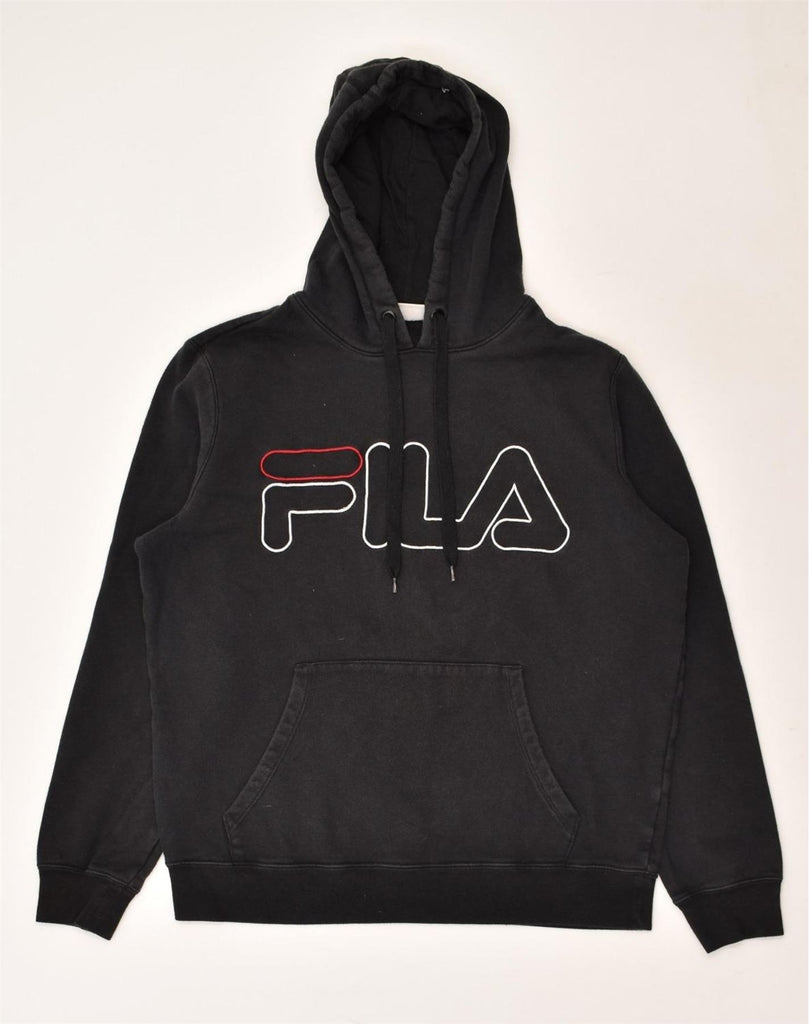 FILA Mens Graphic Hoodie Jumper Small Black Cotton | Vintage Fila | Thrift | Second-Hand Fila | Used Clothing | Messina Hembry 