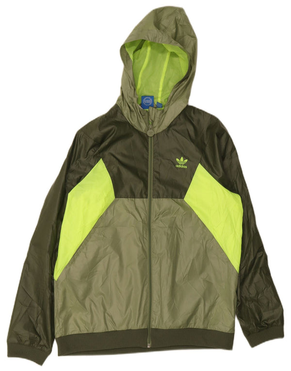 Adidas Boys Graphic Hooded Rain Jacket 13-14 Years Green Colourblock
