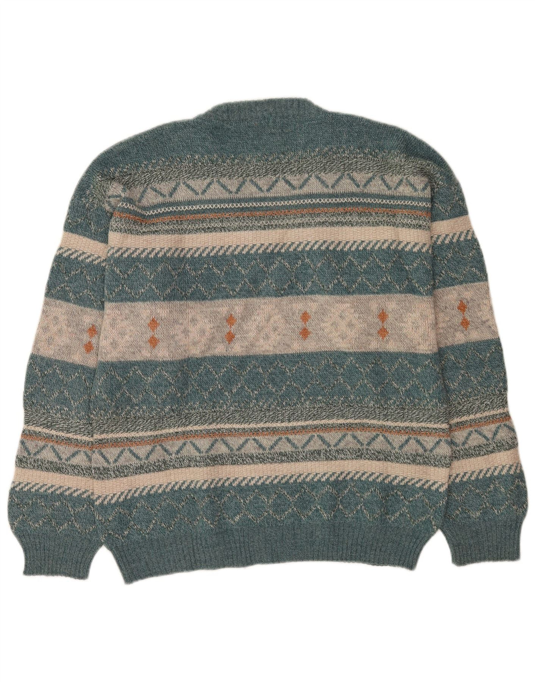Vintage Mens V-Neck Jumper Sweater Large Blue Fair Isle Wool