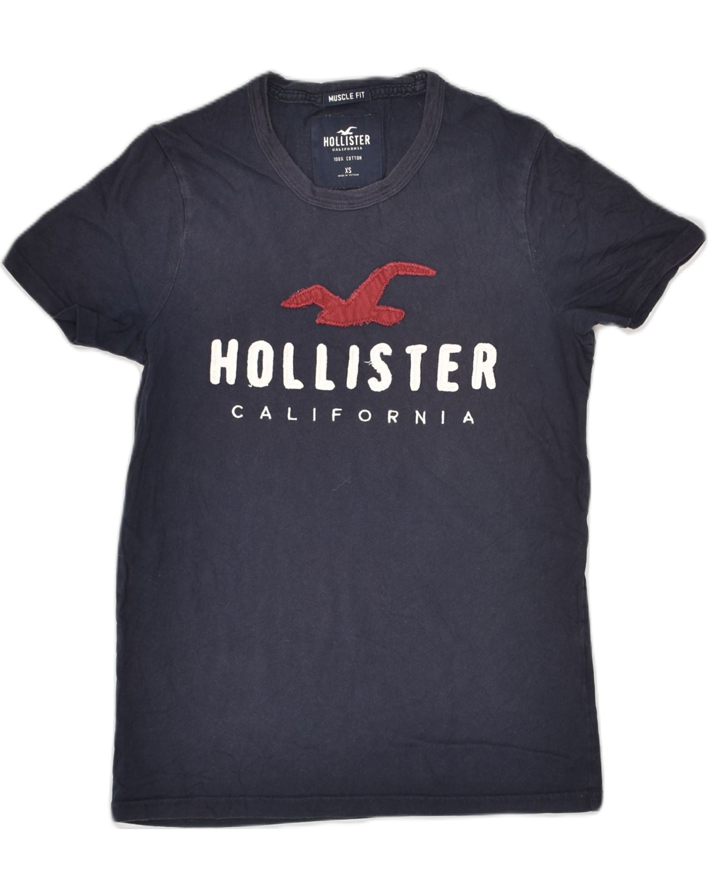 HOLLISTER Mens Muscle Graphic T-Shirt Top XS Navy Blue Cotton