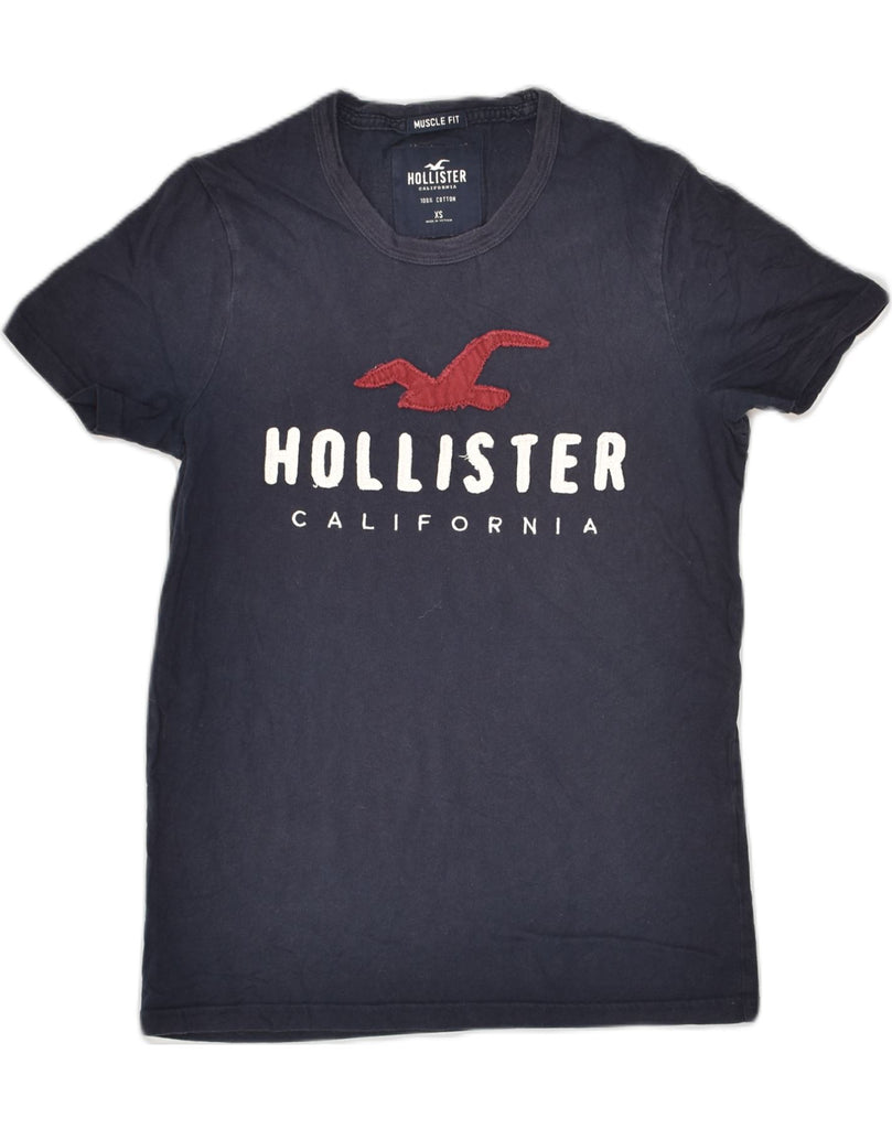 HOLLISTER Mens Muscle Graphic T-Shirt Top XS Navy Blue Cotton | Vintage Hollister | Thrift | Second-Hand Hollister | Used Clothing | Messina Hembry 