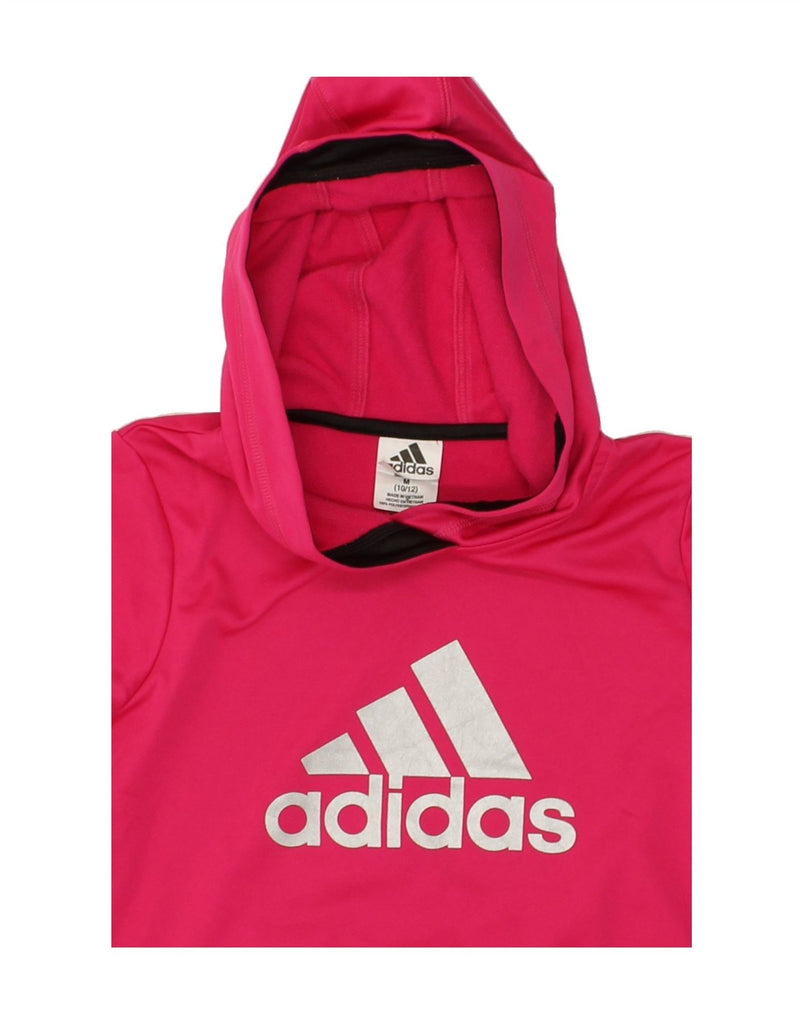 ADIDAS Girls Graphic Hoodie Jumper 10-11 Years Medium Pink Polyester | Vintage Adidas | Thrift | Second-Hand Adidas | Used Clothing | Messina Hembry 