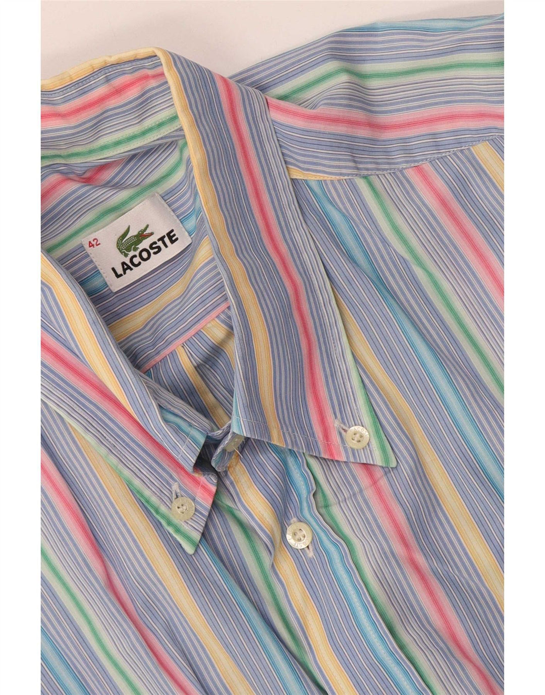Lacoste Mens Short Sleeve Shirt Size 42 Large Multicoloured Striped