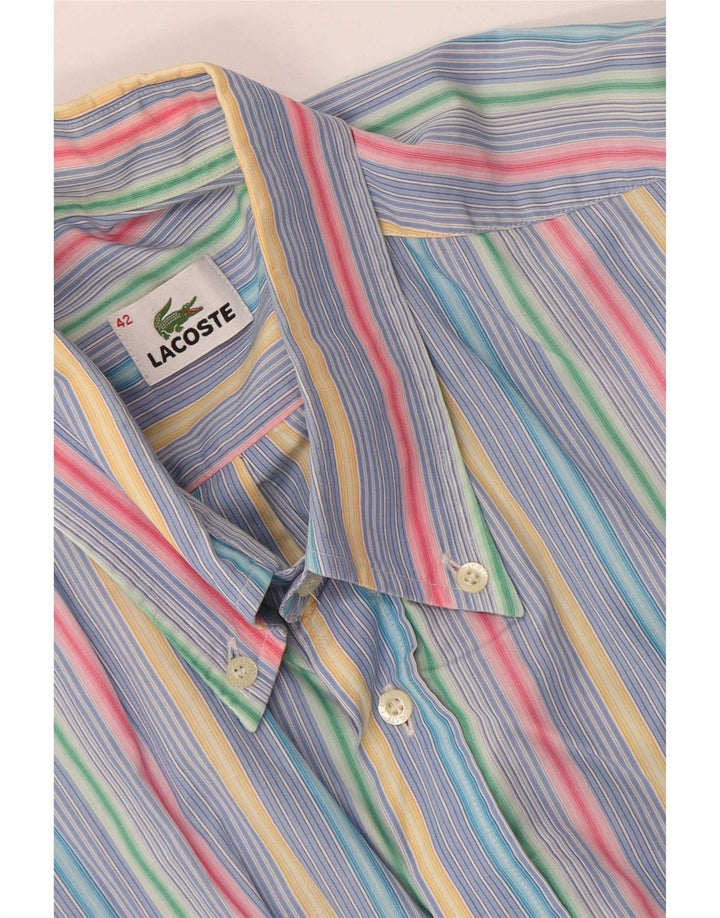 Lacoste Mens Short Sleeve Shirt Size 42 Large Multicoloured Striped