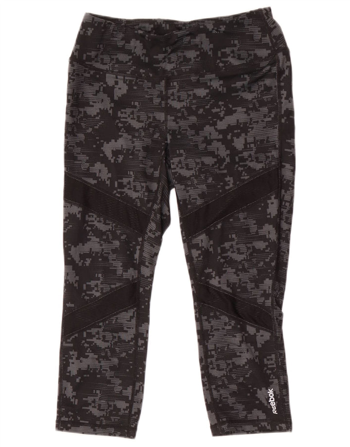 Reebok Womens Capri Leggings UK 8 Small Black Camouflage