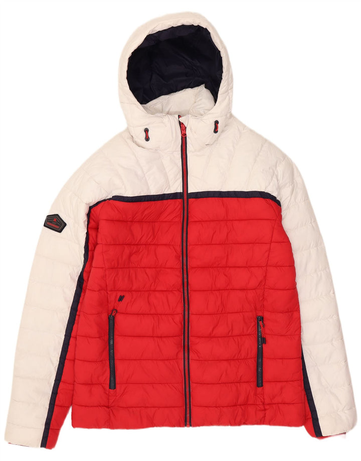 Superdry Mens Hooded Padded Jacket UK 40 Large White Colourblock Polyester