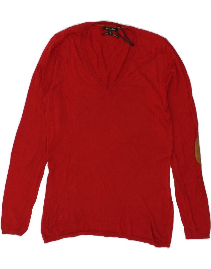 MASSIMO DUTTI Womens V-Neck Jumper Sweater UK 18 XL Red | Vintage Massimo Dutti | Thrift | Second-Hand Massimo Dutti | Used Clothing | Messina Hembry 