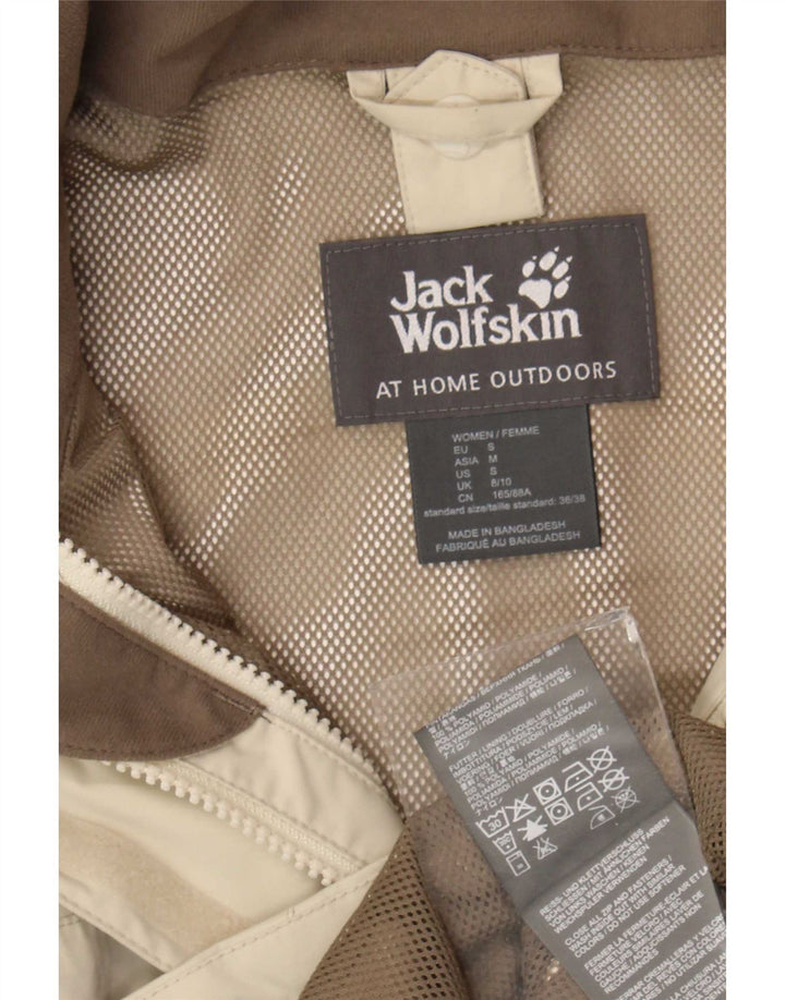 Jack Wolfskin Womens Hooded Rain Jacket UK 8/10 Small Beige Polyamide