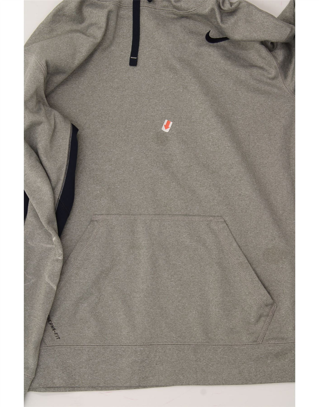 NIKE Mens Therma-Fit Hoodie Jumper Large Grey Colourblock Polyester Vintage Nike and Second-Hand Nike from Messina Hembry 