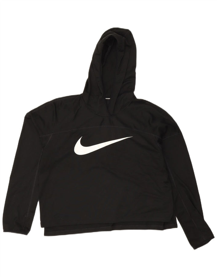 Nike Womens Running Crop Graphic Hoodie Jumper UK 14 Medium Black Polyester