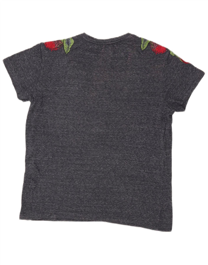 Zara Womens Oversized Graphic T-Shirt Top UK 14 Medium Navy Blue Flower