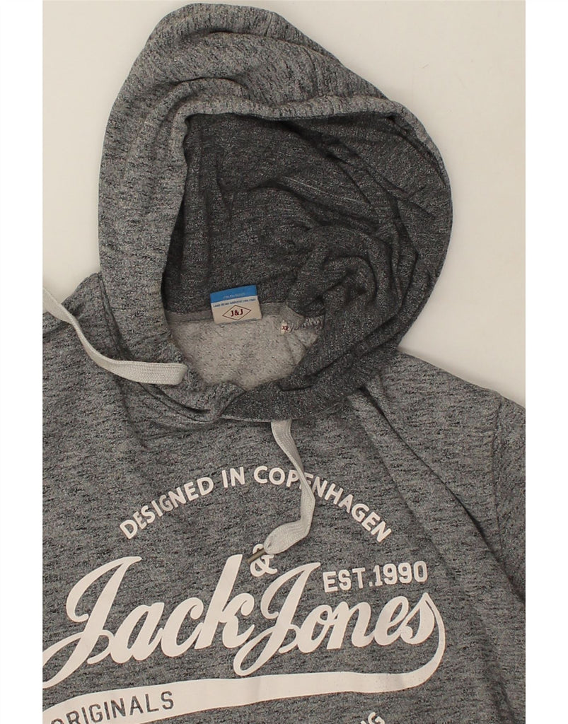 JACK & JONES Mens Graphic Hoodie Jumper XL Grey Flecked Cotton | Vintage Jack & Jones | Thrift | Second-Hand Jack & Jones | Used Clothing | Messina Hembry 