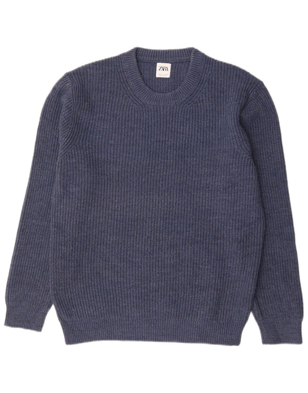 Zara Mens Crew Neck Jumper Sweater Large Blue Acrylic