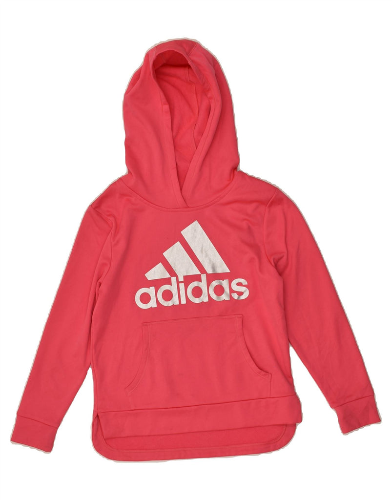 ADIDAS Girls Graphic Hoodie Jumper 10-11 Years Medium Pink Polyester | Vintage Adidas | Thrift | Second-Hand Adidas | Used Clothing | Messina Hembry 