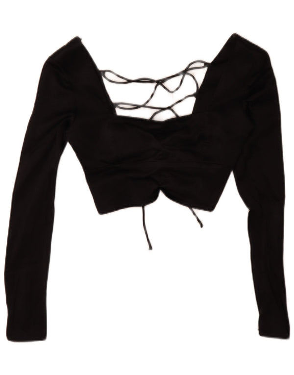 Zara Womens Long Sleeve Crop Top UK 6 XS Black Viscose