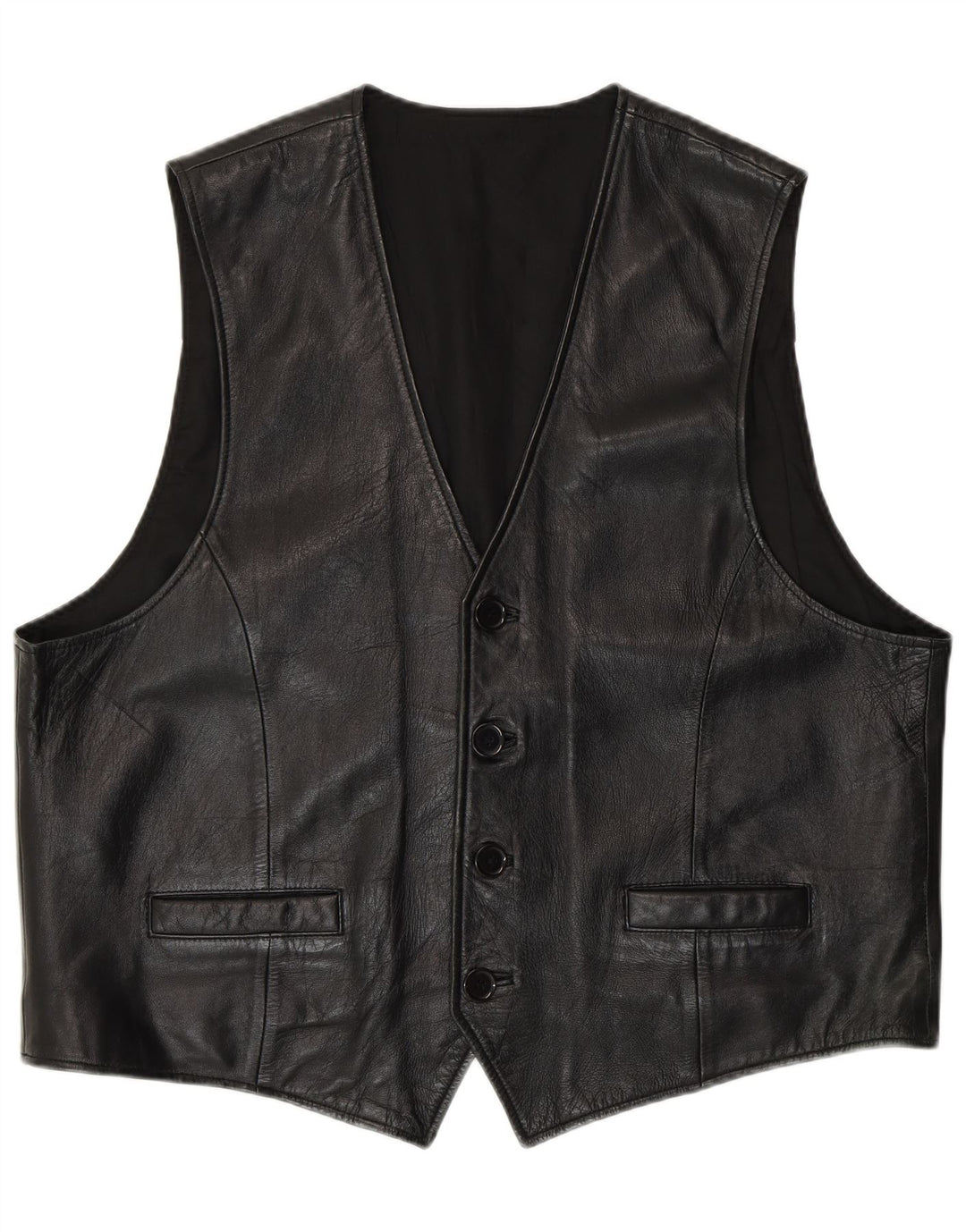 C&A Mens Leather Waistcoat XL Black Leather