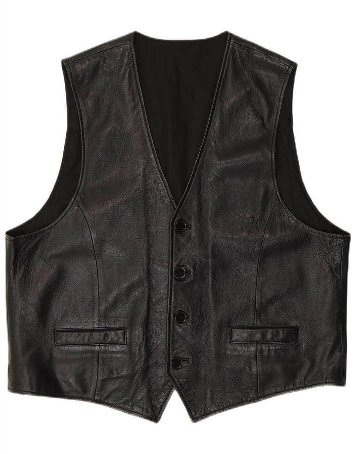 C&A Mens Leather Waistcoat XL Black Leather