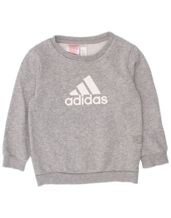 Adidas Boys Graphic Sweatshirt Jumper 2-3 Years Grey Flecked Cotton