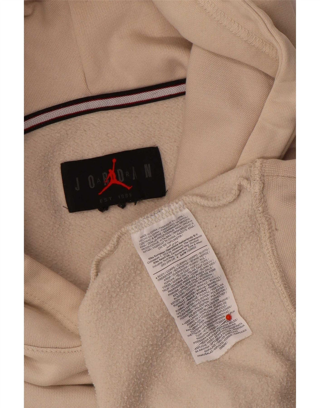 Jordan Mens Hoodie Jumper Large Beige Cotton