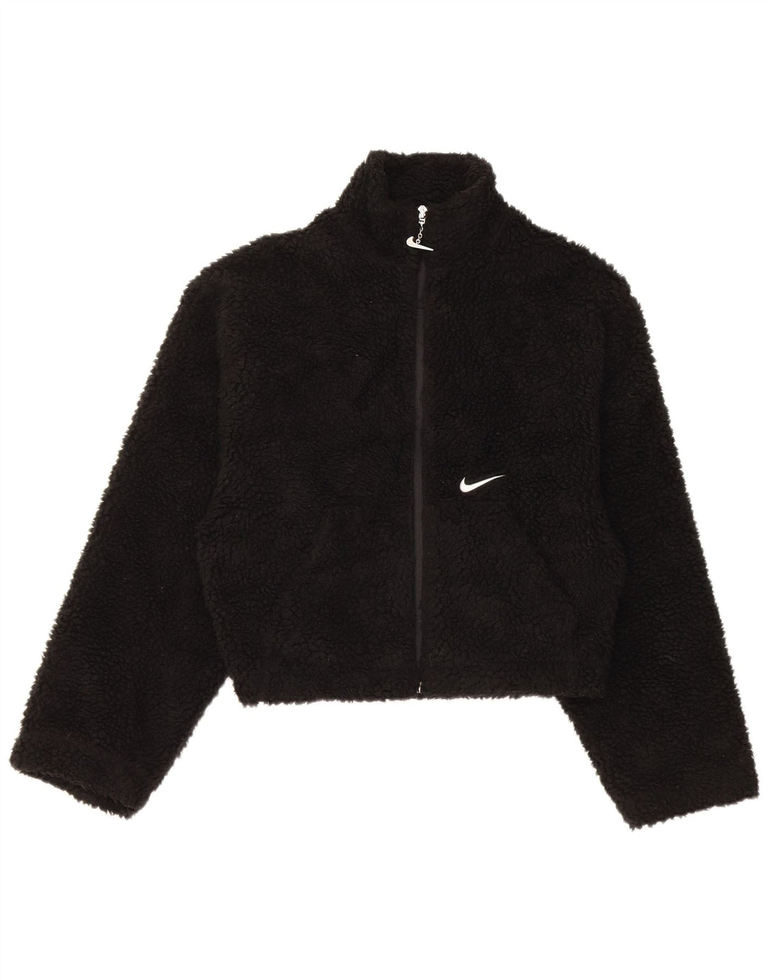 Nike Womens Graphic Oversized Fleece Jacket UK 6 XS Black Polyester