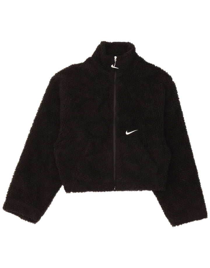 Nike Womens Graphic Oversized Fleece Jacket UK 6 XS Black Polyester