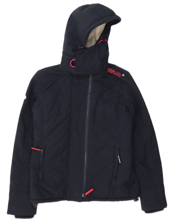 Superdry Womens Hooded Windbreaker Jacket UK 14 Medium Navy Blue