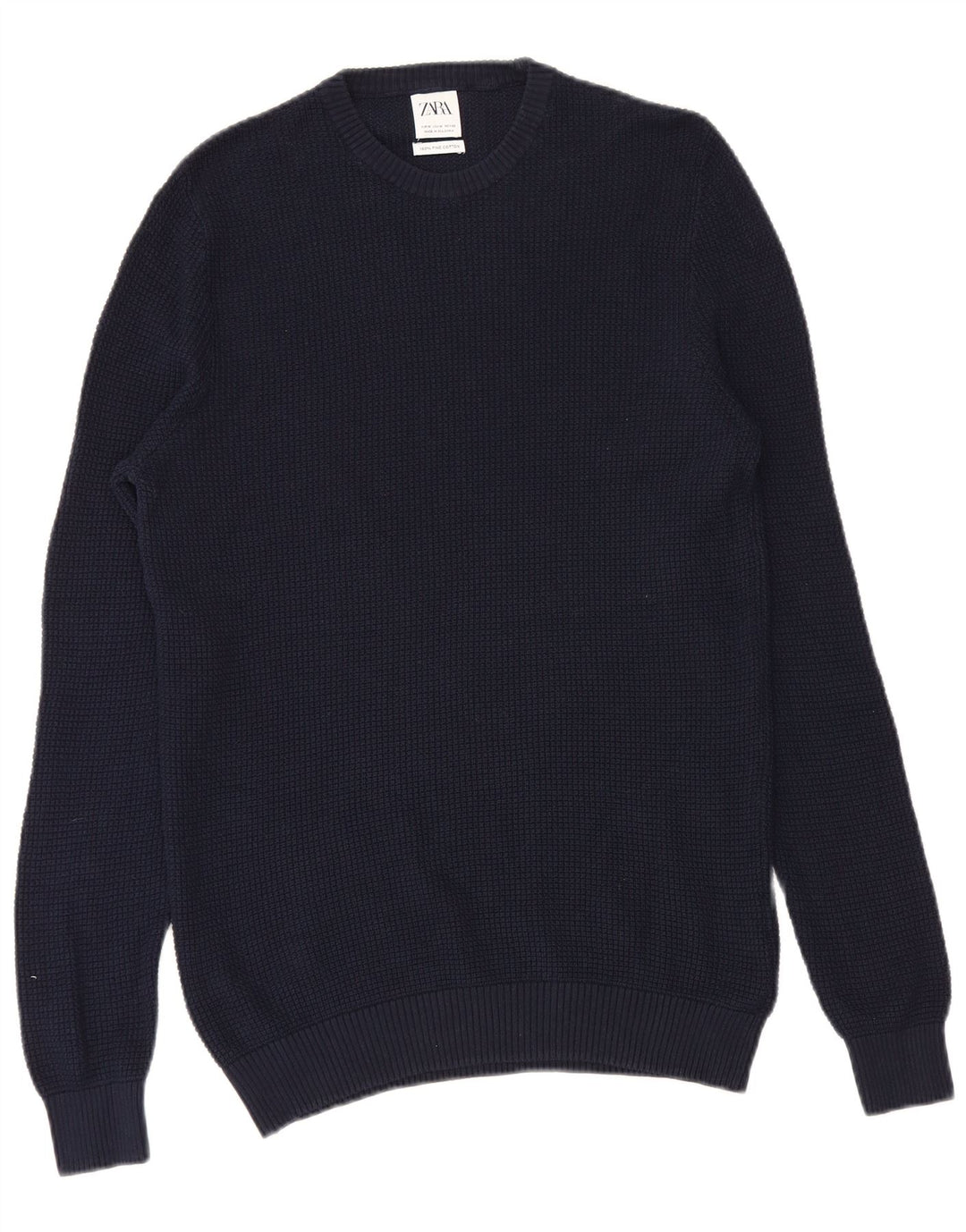 Zara Mens Crew Neck Jumper Sweater Medium Navy Blue Cotton