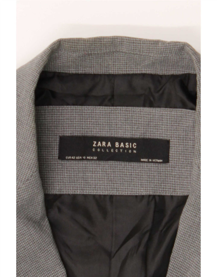 Zara Womens 1 Button Blazer Jacket EU 42 Large Grey Houndstooth Polyester