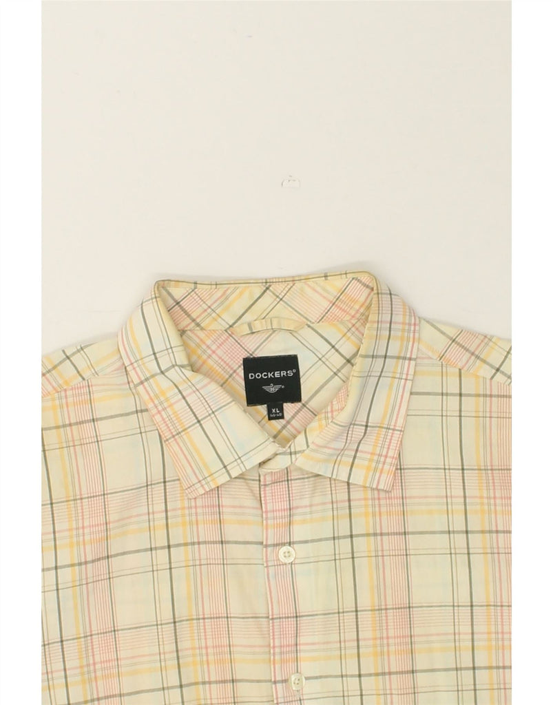 DOCKERS Mens Short Sleeve Shirt XL Yellow Check Cotton | Vintage Dockers | Thrift | Second-Hand Dockers | Used Clothing | Messina Hembry 