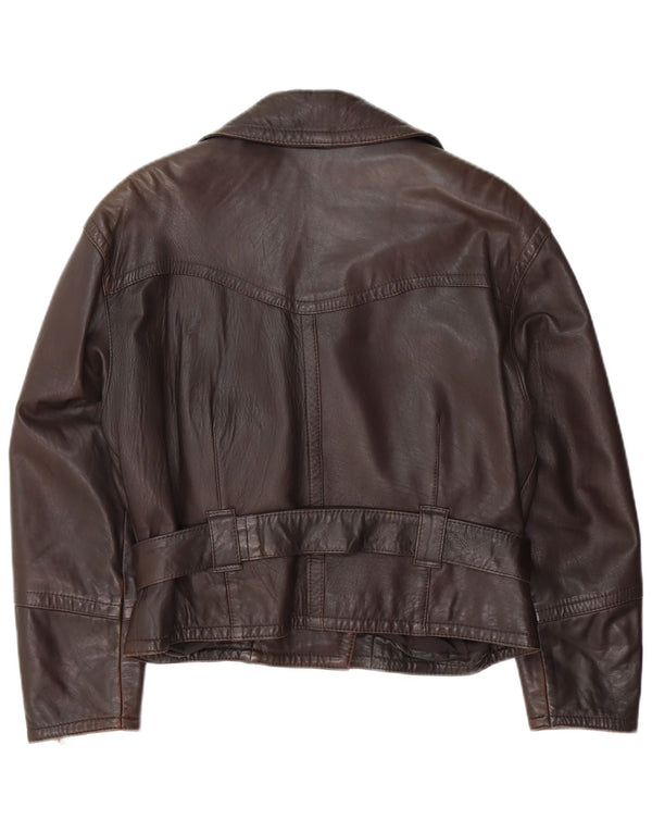 Vintage Womens Leather Biker Jacket EU 40 Medium Brown Leather