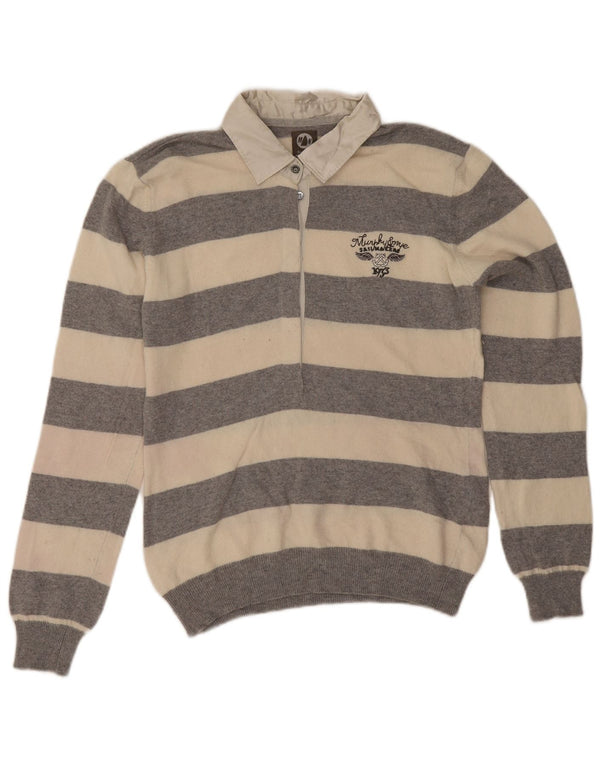 Murphy & Nye Womens Polo Neck Jumper Sweater UK 14 Large Grey Striped