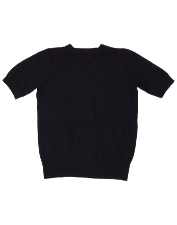 Zara Womens Crop Crew Neck Jumper Sweater UK 10 Small Navy Blue