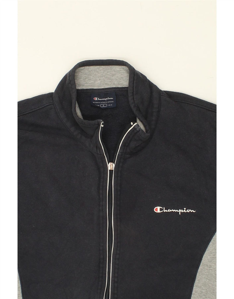 CHAMPION Mens Graphic Tracksuit Top Jacket Large Navy Blue Colourblock Vintage Champion and Second-Hand Champion from Messina Hembry 