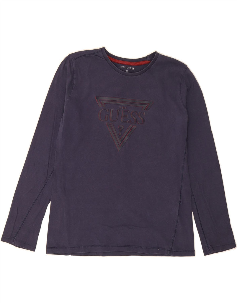 GUESS Girls Graphic Top Long Sleeve 13-14 Years Navy Blue Cotton Vintage Guess and Second-Hand Guess from Messina Hembry 