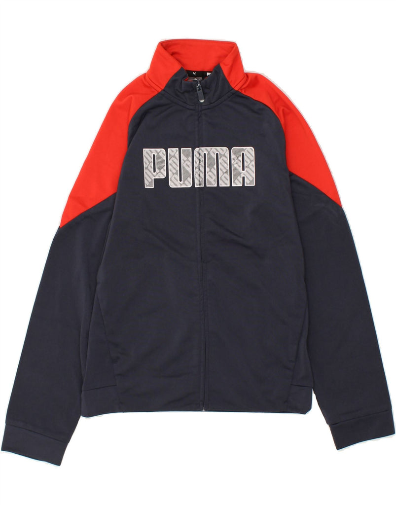 PUMA Boys Graphic Tracksuit Top Jacket 11-12 Years Navy Blue Colourblock | Vintage Puma | Thrift | Second-Hand Puma | Used Clothing | Messina Hembry 