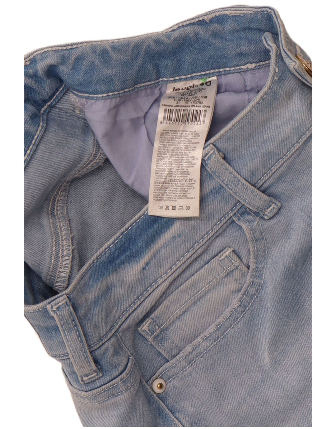 Desigual Womens Slim Jeans W31 L26 Blue Floral Cotton