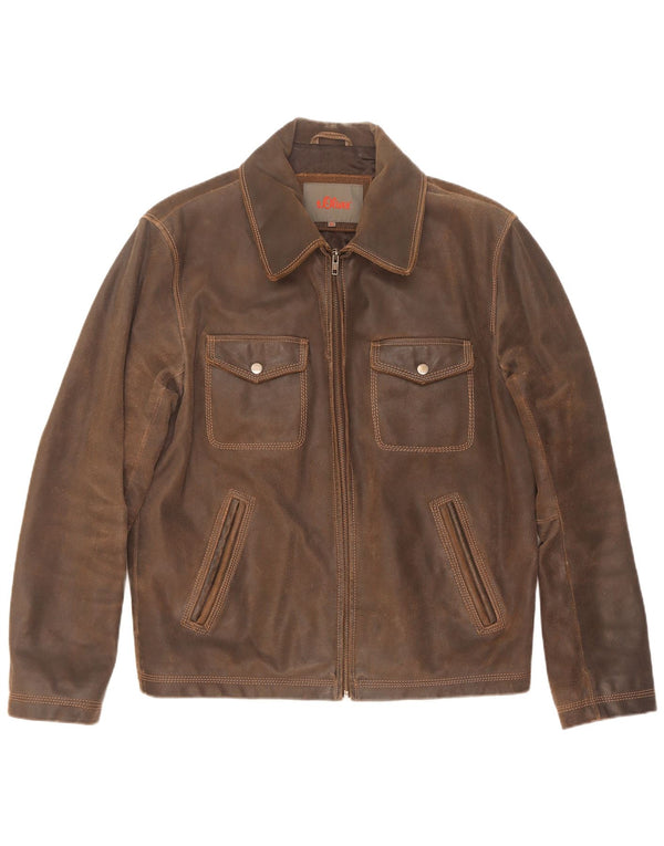S.Oliver Mens Leather Jacket UK 38 Medium Brown