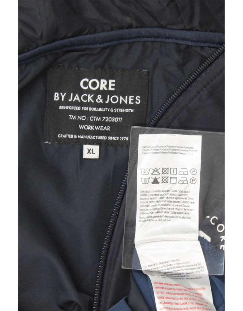 JACK & JONES Mens Core Hooded Bomber Jacket UK 42 XL Navy Blue Colourblock Vintage Jack & Jones and Second-Hand Jack & Jones from Messina Hembry 