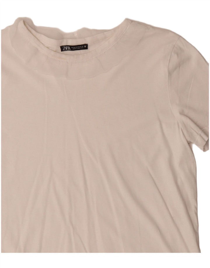 Zara Womens Crop T-Shirt Top UK 12 Medium White
