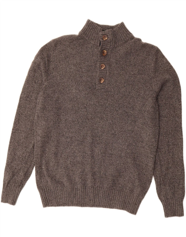Izod Mens Button Neck Jumper Sweater Medium Grey Flecked Acrylic