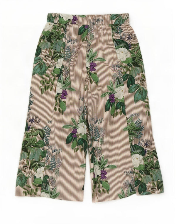 Zara Womens Wide Leg Capri Trousers Large W34 L22 Brown Floral