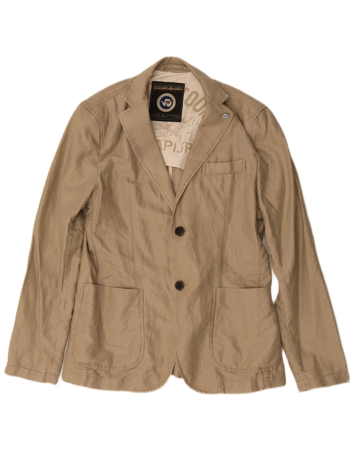 Napapijri Mens Geographic 2 Button Blazer Jacket UK 38 Medium Beige Cotton