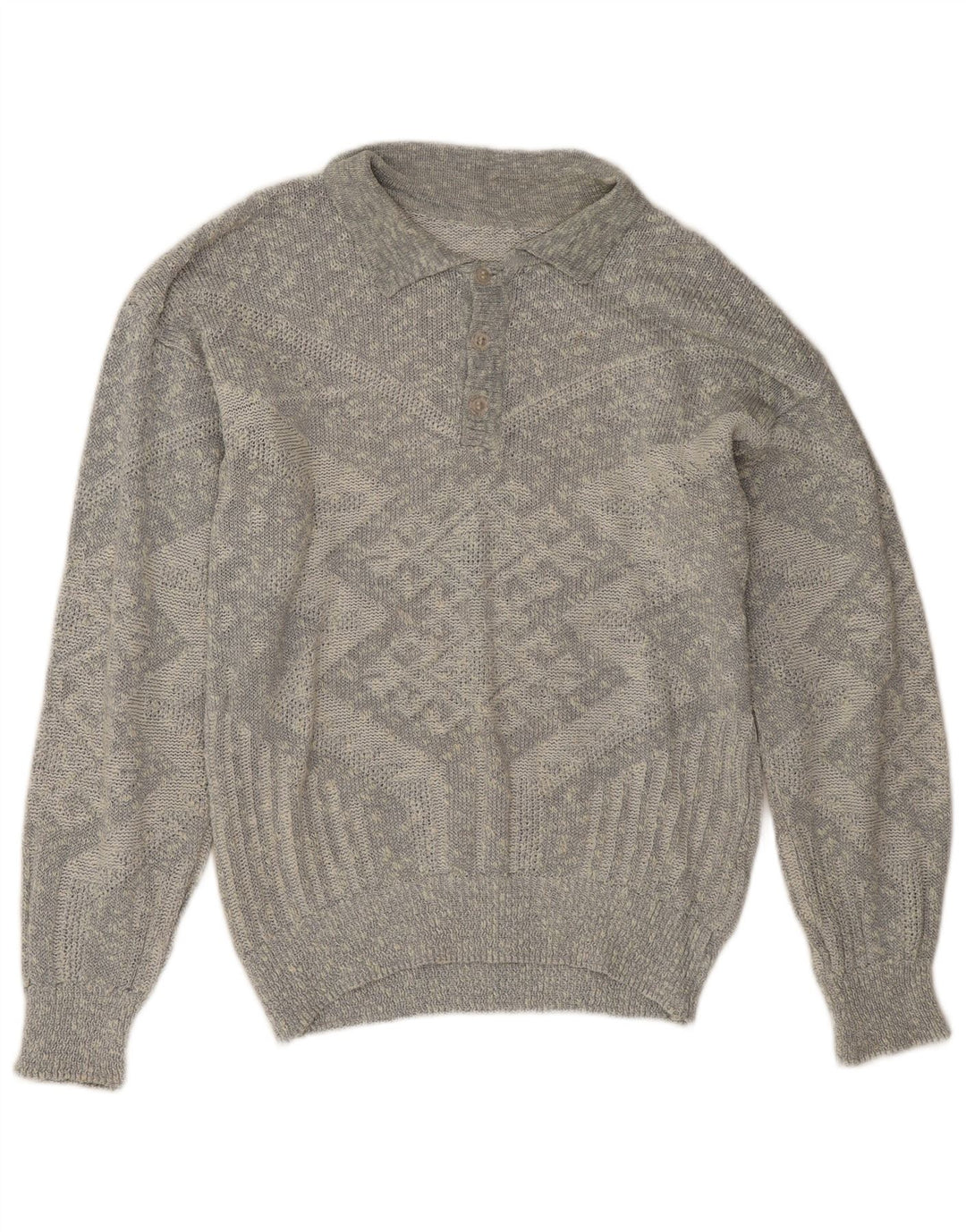 Vintage Mens Polo Neck Jumper Sweater Large Grey Geometric